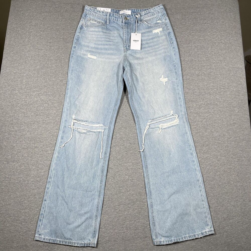 NWT Vervet Blue Leslie Flared Jeans Womens 31 Light Wash High Rise Distressed